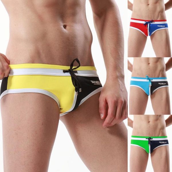 

summer men's tie with low waist hit color nylon breathable swim trunks swimwear 9.16 shorts, White;black