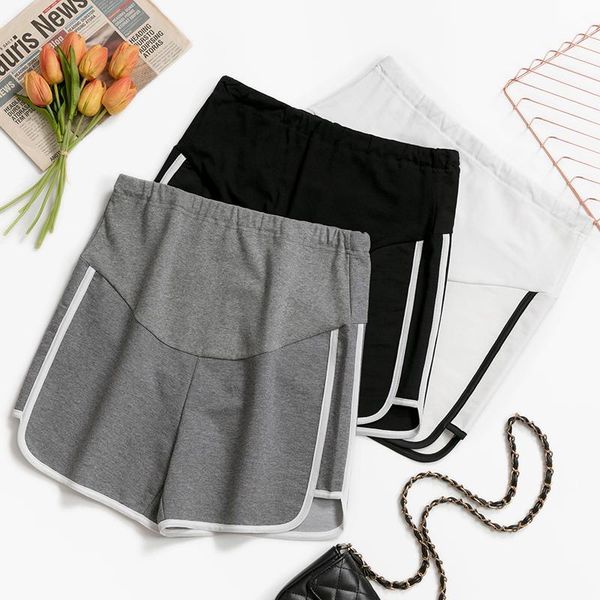 

maternity bottoms summer pregnant woman cotton high waist shorts side stripe patchwork irregular sports pregnancy active trousers, White