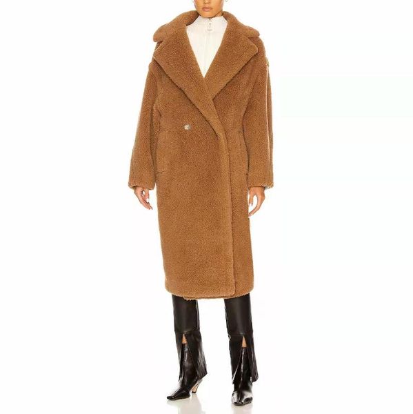 

women's wool & blends teddy bear fur coat mid-length 2021 autumn and winter plush alpaca high-end versatile long over-the-knee, Black