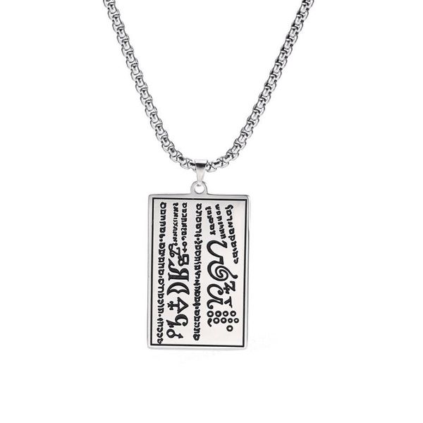 

pendant necklaces skyrim hebrew script words rectangle necklace 316l stainless steel long box chain jewelry gift for men boy, Silver