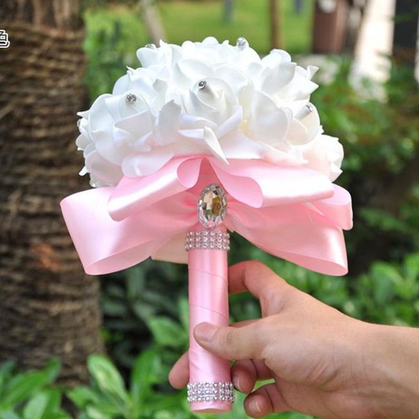 

decorative flowers & wreaths in stock est pe rose bridesmaid wedding foam bridal bouquet ribbon fake de noiva 8 color