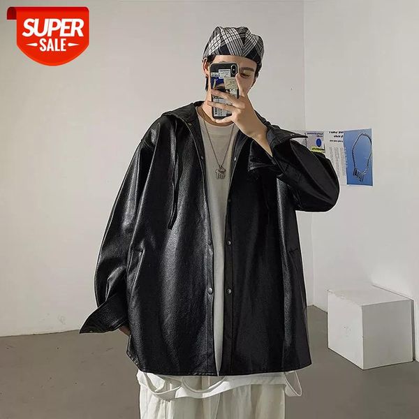 

2020 men's fashion black color coats loose hooded clothes casual shirts social camisa masculina streetwear shirt plus size -xl #ui2x, White;black