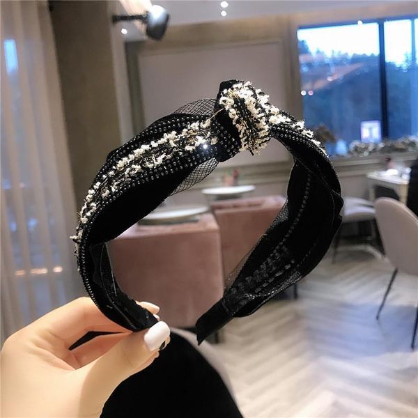 

korea style simple hairbands rhinestone width black white fabric knotted headwears for girl women fashion hair accessories1