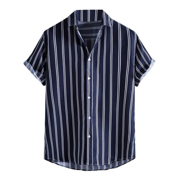 

men's casual shirts men striped shirt lapel neck short sleeve button brand chic loose streetwear vacation blouse chemise 2021, White;black