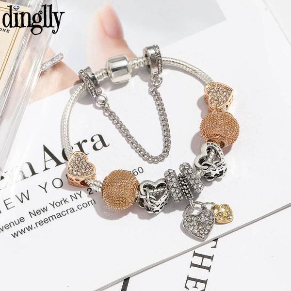 

charm bracelets drop love you mom beaded heart for women original shiny gold heart-shaped bracelet jewelry, Golden;silver