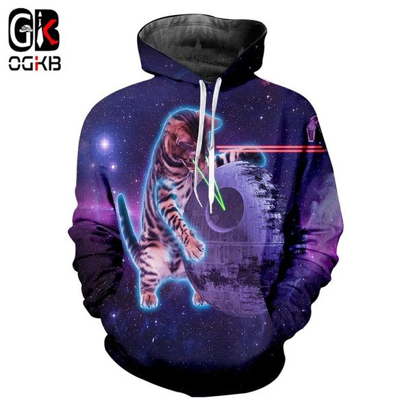 

women's hoodies & sweatshirts ogkb homme personality hooded 3d printed starry sky cat harajuku large size clothes spring, Black