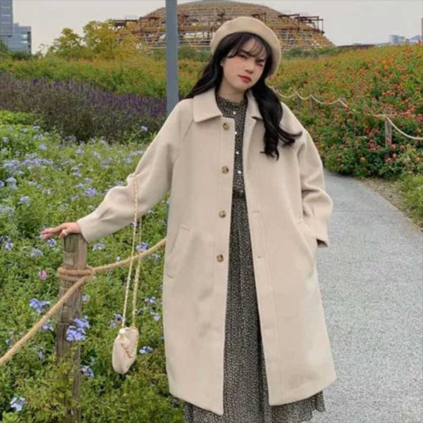 

women's vests hepburn style long woolen coat female button autumn 2021 temperament thick, Black;white