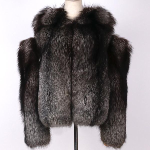 

women's fur & faux natural jacket ladies real silver women red, Black
