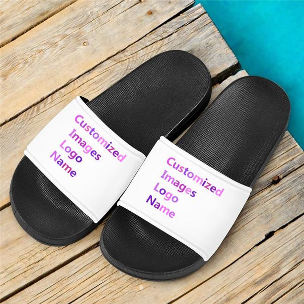 

slippers forudesigns customized your images name 3d printing fashion women slipper home slide sandal beach footwear flip flops, Black