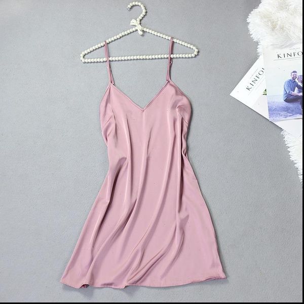 

deep v ice silk nightgown womens sleepwears reveal back, Black;red