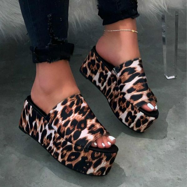 

slippers nice women high-heel leopard non-slip beach waterproof platform female slides outdoor summer shoes woman, Black