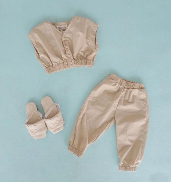 

clothing sets 2021 girls boys 2 pcs set vest+long pants cotton summer fashion kids suits 2-7 years co194, White