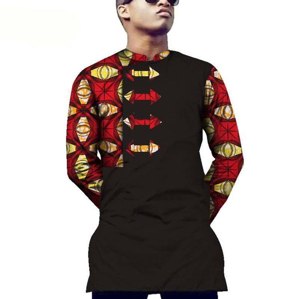 

ethnic clothing guyawax casual mens shirt african dashiki print arrow pattern bazin riche traditional, Red