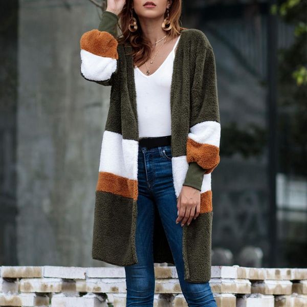 

women's wool & blends women autumn winter cardigan loose mid-length long sleeve casual plush coat bmf88, Black