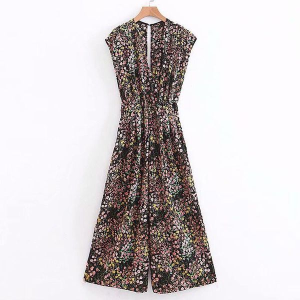 

women's jumpsuits & rompers agong prairie chic v neck women fashion floral printed jumpsuit elegant sleeveless female ladies dn, Black;white
