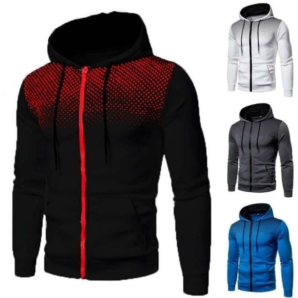 

men printed hoodie sweatshirt zip up jumper pullover casual slim fit outwear coat jacket autumn winter 211110, Black