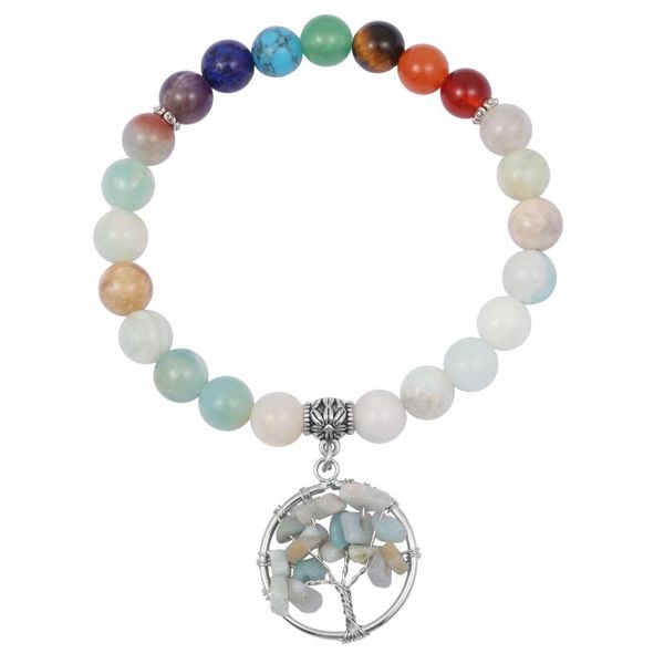 

beaded, strands natural amazonstone 7 chakra crystal beaded stretch string bracelet tree of life charms yoga reiki healing energy women jewe, Black