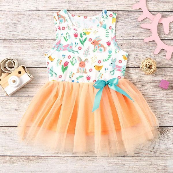 

clothing sets toddler baby kids girls dress sleeveless round collar bow tulle patchwork princess dresses casual clothes1, White