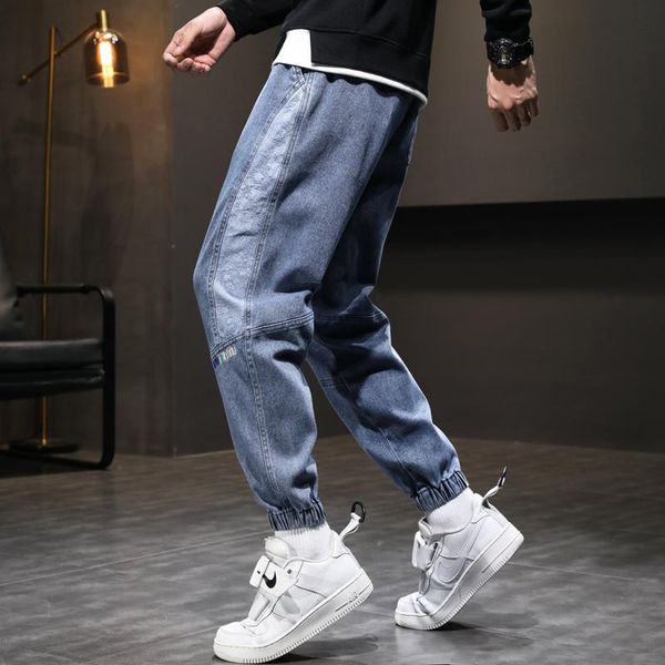 

men's jeans 2021 autumn ankle length baggy men casual denim joggers stretched cotton harem fitness trousers plus size 8xl, Blue