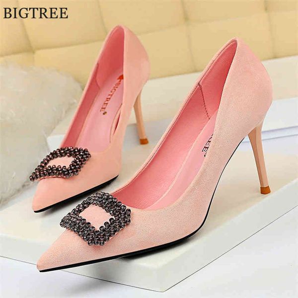 

sandals elegant bride wedding shoes crystal buckle pointed toe women's pumps solid flock fashion high heels ladies office u26v, Black