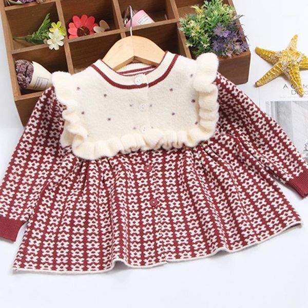 

girl's dresses infant toddler girls princess dress thick winter warm baby clothes kids lovely party birthday fashion sweater1, Red;yellow