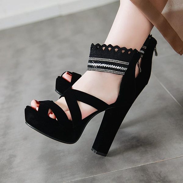 

high quqlity women sandals open toe thick heels summer ladies party stretch fabric sandal shoes, Black