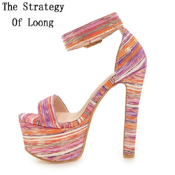 

women super high heels chunky sole open the toe sandals sheepskin leather lady summer shoes blue black pink colors 20210808