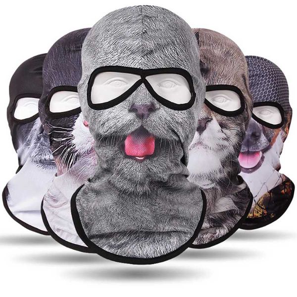 

double eye hole animal head hat horror role-playing full face mask riding hunting balaclava sweat-absorbent and breathable scarf cycling cap, Black