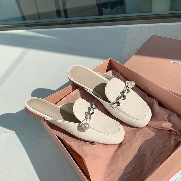 

slippers mother spring and autumn pearl chain muller half women wear summer, Black