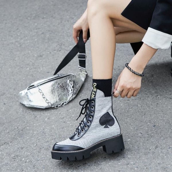 

boots ladies lace-up ankle womens platform heels punk shoes high, Black