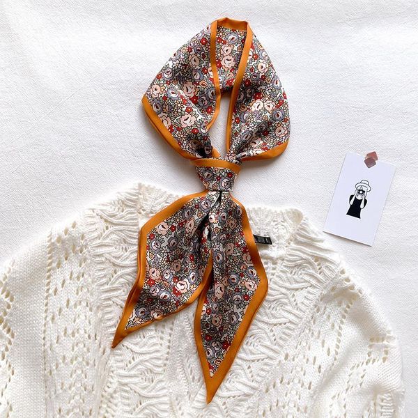 

scarves women scarf ribbon polyester soft imiated silk headband hairband floral hair belt neck 9.5*100cm 3pcs, Blue;gray