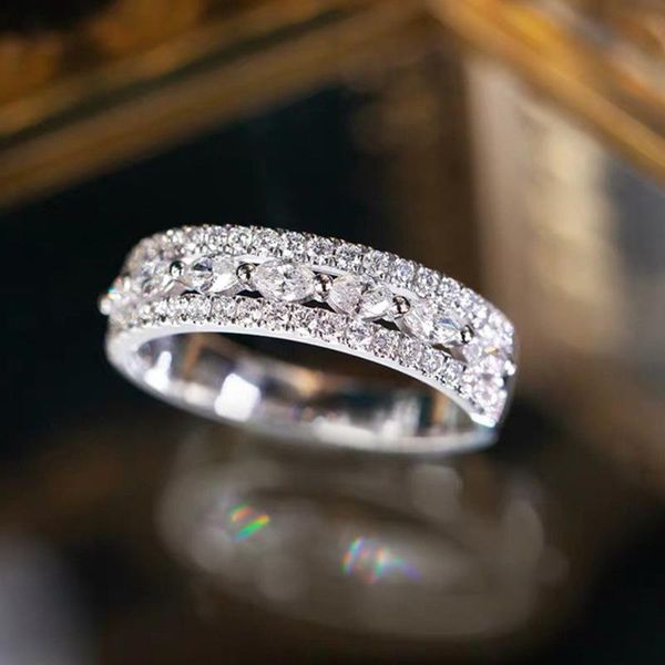 

wedding rings trendy silver plated single row marquise zircon for women shine cz stone inlay fashion jewelry party gift ring, Slivery;golden