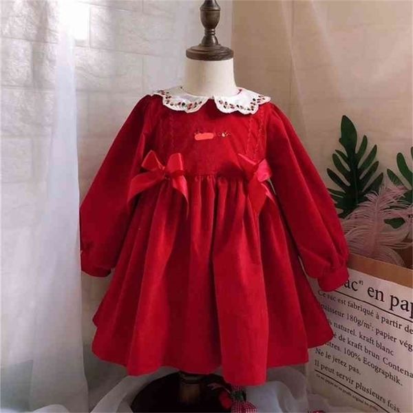 0-7Y Baby Mädchen Herbst Winter Rot Samt Langarm Vintage Türkische Prinzessin Kleid Kleid für Mädchen Weihnachten Geburtstag lässig 210331