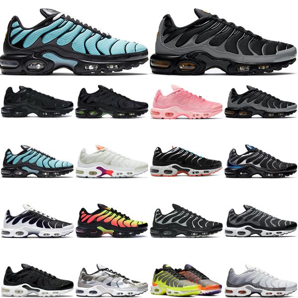 

2021 popular tn plus running shoes mens hyper blue particle grey triple black white aqua silver atlanta red pink pimento bat men women train