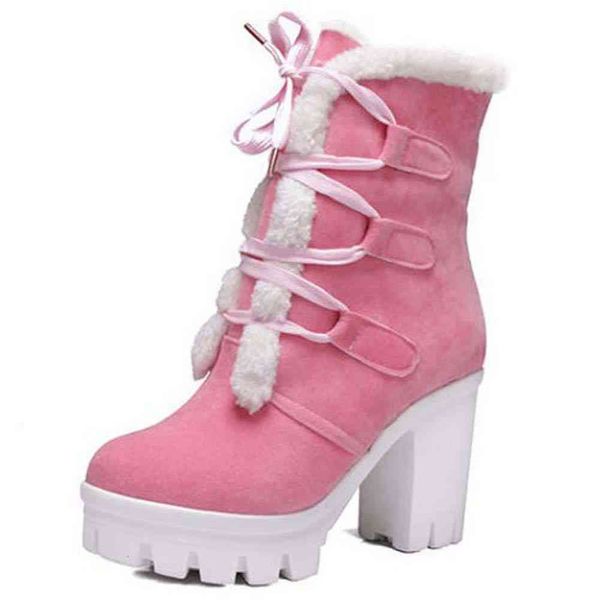 

boots shoes women solid platform lace up ankle thick bottom warm plush comfy stylish winter boots bqz0, Black
