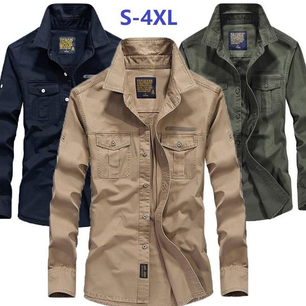 

men's casual shirts 2021 autumn 100% cotton tactical combat shirt business fashion outdoor classic slim fit lapel sports plus size, White;black