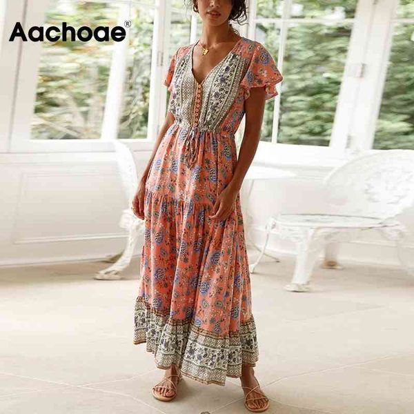 

vintage beach long maxi v neck floral print boho short sleeve elegant pleated summer dress sundress vestido 210413, Black;gray