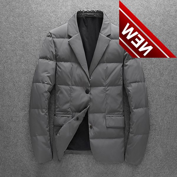 

new men's winter 90% white duck down blazer parka slim simple business casual office fashion male coat keep warm jacket, Black
