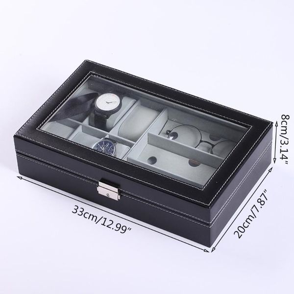 

jewelry pouches, bags multi-grids pu leather watch storage box bracelet case glasses organizer lx9e, Pink;blue