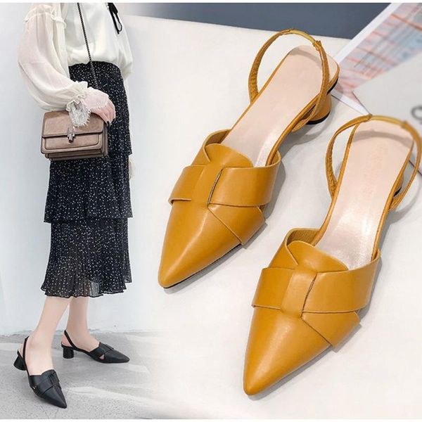 

sandals women's summer pointed toe pu leather ladies low heels shoes ankle wrap women shoe female footwear 2021 fashion, Black
