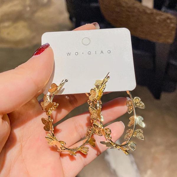 

hoop & huggie korean fashion gold color butterfly earrings for women vintage simple 3d earring circle female charm jewelry gifts, Golden;silver