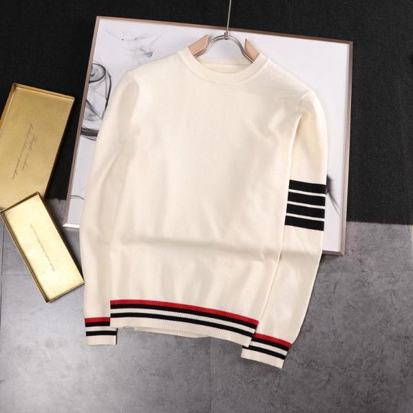 

men's sweaters 2021 solid brand sweater mens pullover striped slim fit jumpers knitred wool autumn warm korean style casual men clothes, White;black