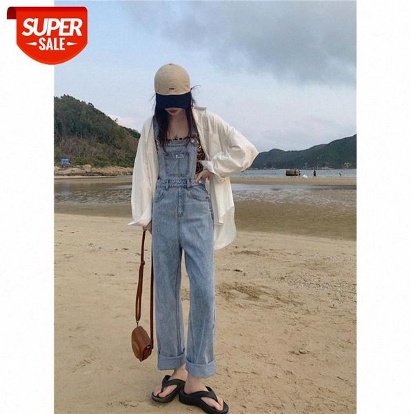 

design sense work overalls washed light blue loose wide-leg denim #wa02, Black;gray