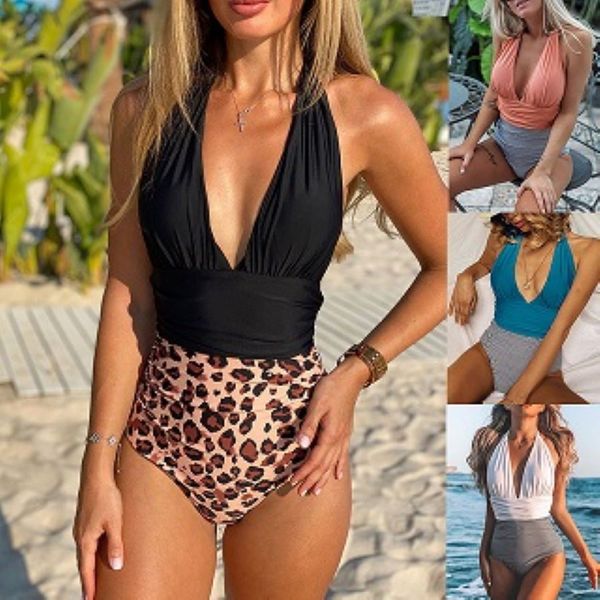 

2021 summer fashion swimsuits womens leopard swimwear casual backless one-piece swimsuit women's party swimwears high quality, White;black