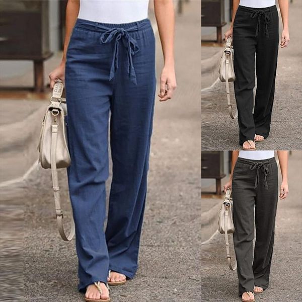 

5xl streetwear loose womens pant black straight casual solid color high waist belt wide leg long pants trousers, Black;white