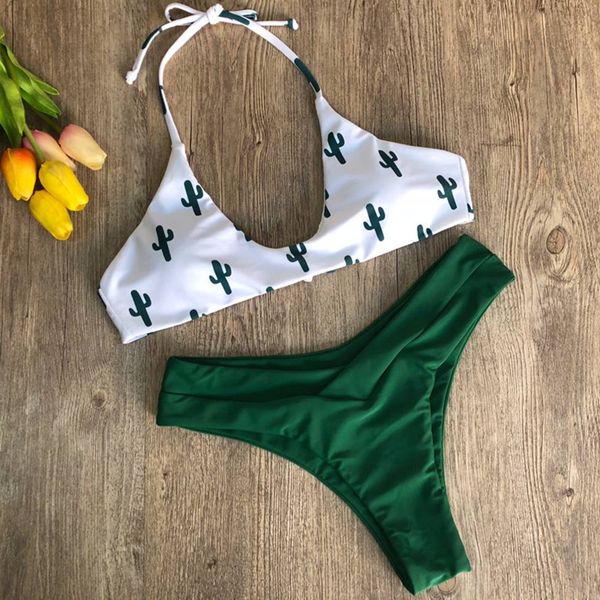 

swimwear 2021 women's fresh cactus printed bikini split, White;black