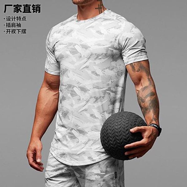 

running jerseys camo sport shirt men workout gym tshirt quick dry short sleeve sportswear slim fit bodybuilding fitness tee t, Black;blue
