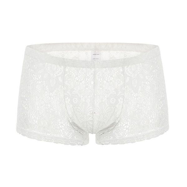 

underpants high-quality men's boxer briefs breathable comfy lace hollowed underwear transparent temptation ultra-thin mesh, Black;white
