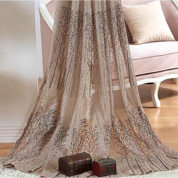 

curtain & drapes coffee luxury rich tree design window tulle sheer for living room chenille hollow-out voile thickening bedroom drapes#40