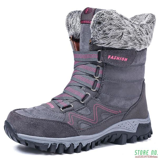

boots 2021 winter women's snow warm mid-calf shoes for cold weather outdoor plush anti-skid thicken botas mujer, Black